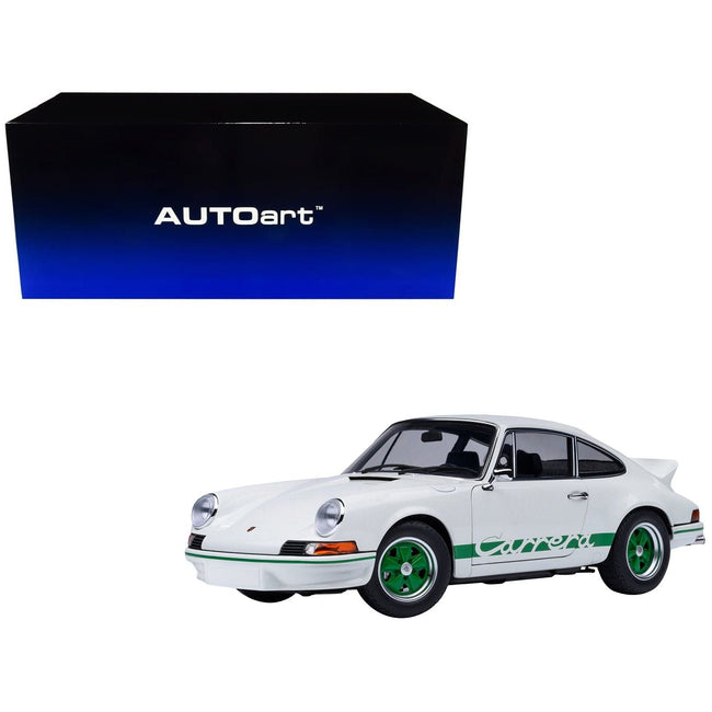 Porsche 911 Carrera 2.7 RS Grand Prix White with Green Stripes and Wheels 1/18 Model Car by Autoart-Autoart-ModelCars.com
