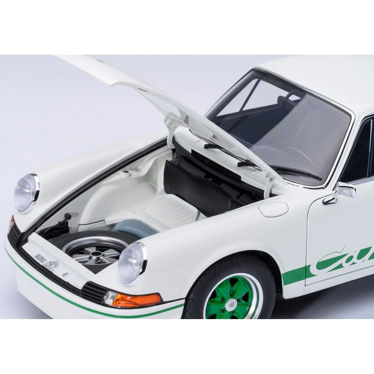 Porsche 911 Carrera 2.7 RS Grand Prix White with Green Stripes and Wheels 1/18 Model Car by Autoart-Autoart-ModelCars.com