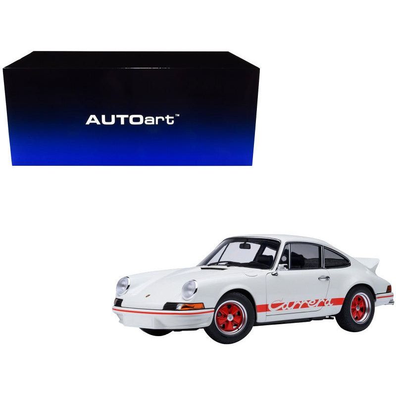 Porsche 911 Carrera 2.7 RS Grand Prix White with Red Stripes and Wheels 1/18 Model Car by Autoart-Autoart-ModelCars.com
