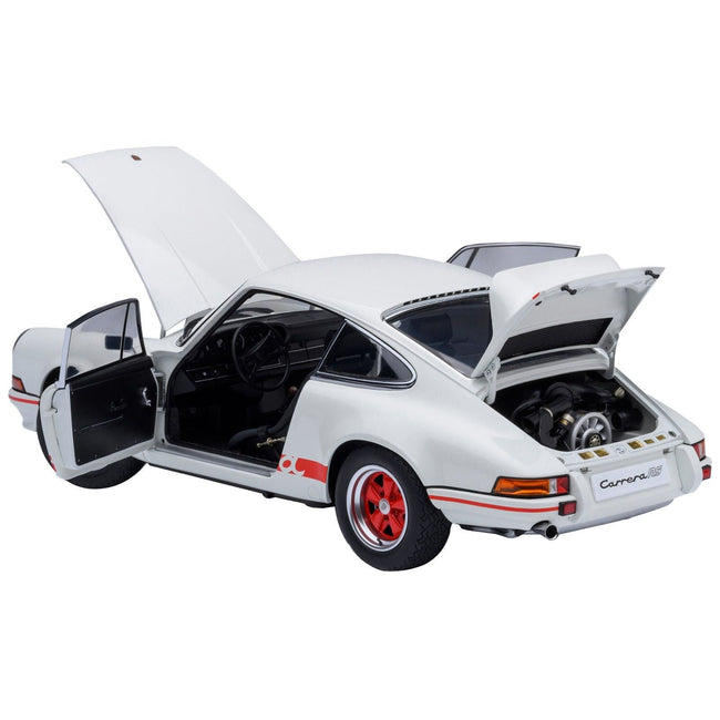 Porsche 911 Carrera 2.7 RS Grand Prix White with Red Stripes and Wheels 1/18 Model Car by Autoart-Autoart-ModelCars.com