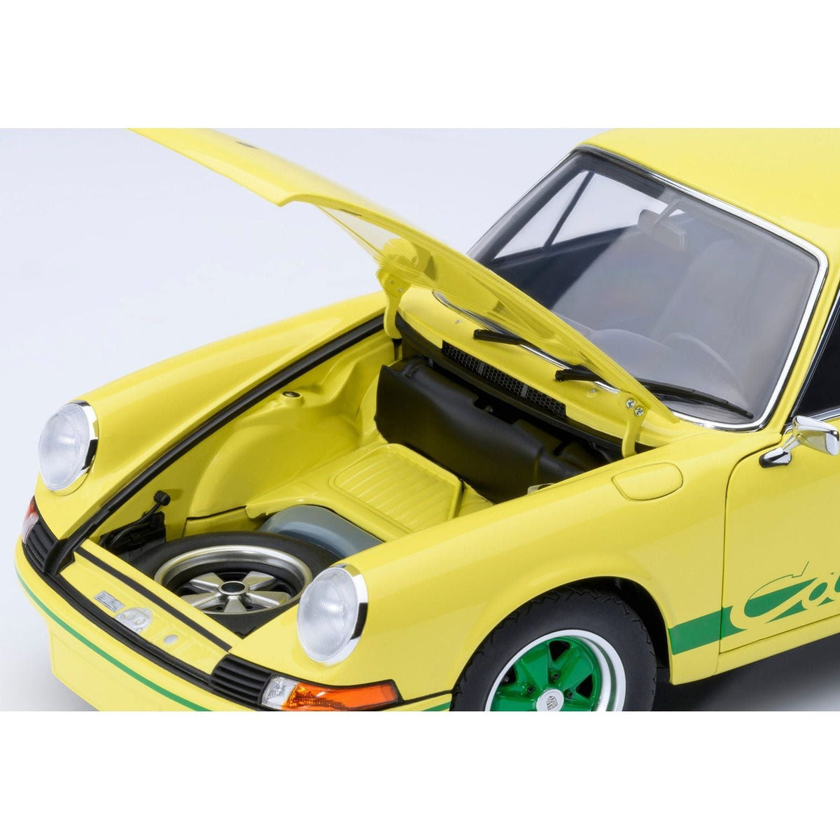 Porsche 911 Carrera 2.7 RS Light Yellow with Green Stripes and Wheels 1/18 Model Car by Autoart-Autoart-ModelCars.com