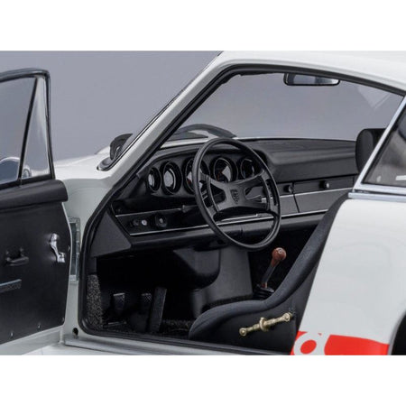 Porsche 911 Carrera 2.7 RS "The Circuit Wolf" White with Red Stripes and Wheels with Hood Graphics 1/18 Model Car by Autoart-Autoart-ModelCars.com
