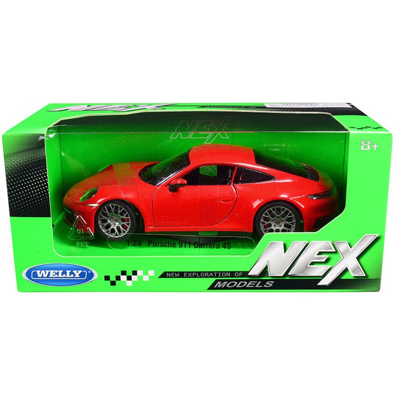 Porsche 911 Carrera 4S Red with Gray Wheels "NEX Models" 1/24 Diecast Model Car by Welly - Welly - ModelCars.com