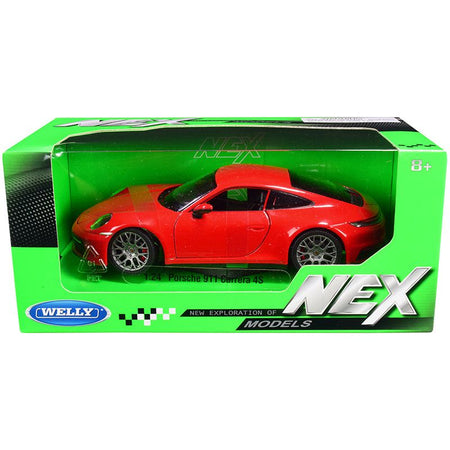 Porsche 911 Carrera 4S Red with Gray Wheels "NEX Models" 1/24 Diecast Model Car by Welly - Welly - ModelCars.com