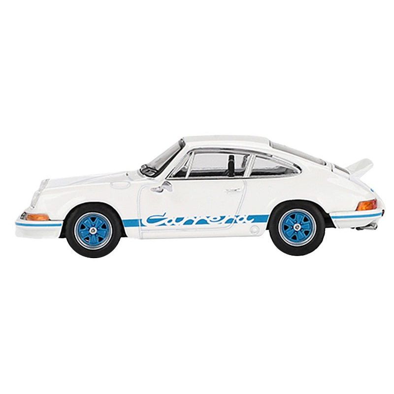 Porsche 911 Carrera RS 2.7 Grand Prix White with Blue Stripes and Wheels Limited Edition to 4800 pieces Worldwide 1/64 Diecast Model Car by Mini GT - Mini GT - ModelCars.com