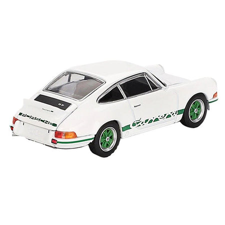 Porsche 911 Carrera RS 2.7 Grand Prix White with Green Stripes and Wheels Limited Edition 1/64 Diecast Model Car by Mini GT - Mini GT - ModelCars.com