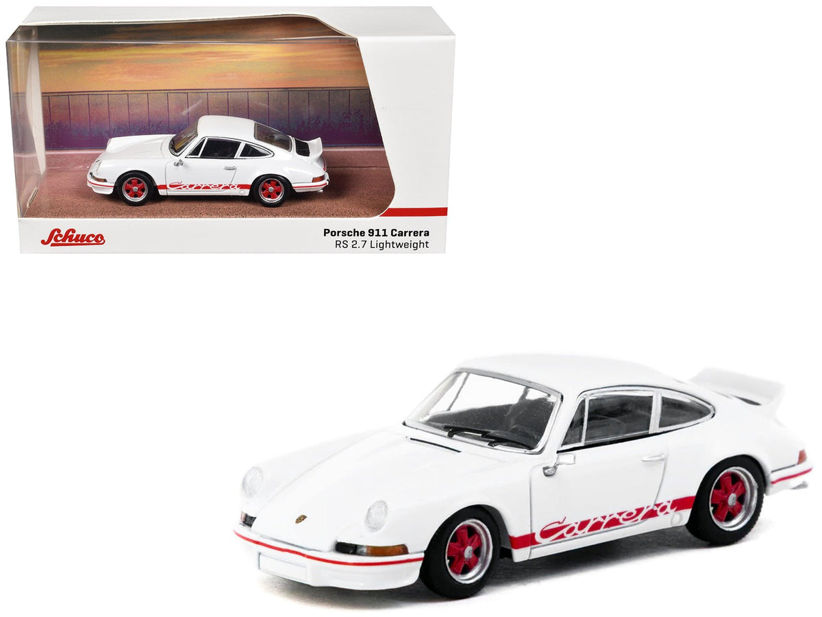 Porsche 911 Carrera RS 2.7 Lightweight White with Red Stripes "Collab64" Series 1/64 Diecast Model Car by Schuco & Tarmac Works-Schuco-ModelCars.com