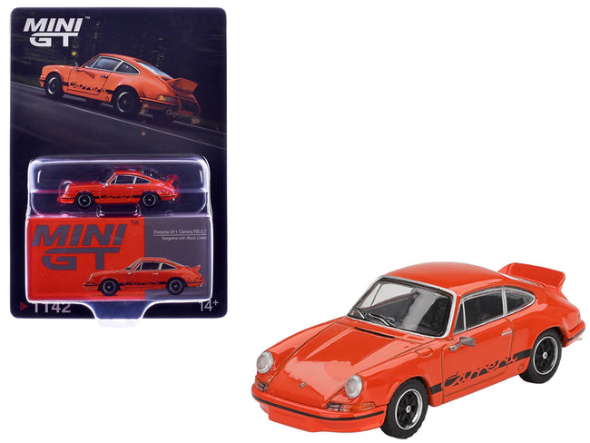 Porsche 911 Carrera RS 2.7 Tangerine with Black Stripes Limited Edition 1/64 Diecast Model Car by Mini GT-Mini GT-ModelCars.com