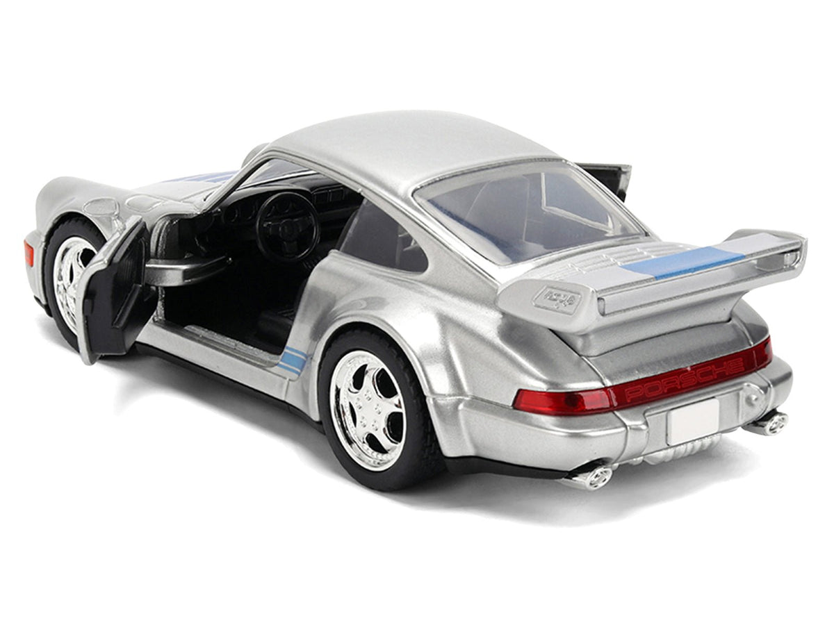 Porsche 911 Carrera RS 3.8 "Mirage" Silver Metallic with Blue Stripes "Transformers: Rise of the Beasts" (2023) Movie "Hollywood Rides" 1/32 Diecast Model Car by Jada-Jada-ModelCars.com