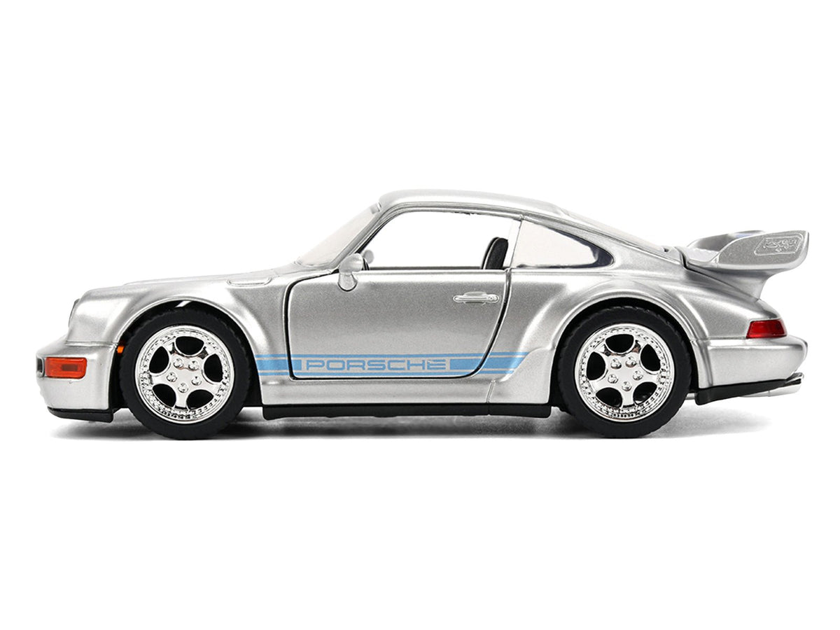 Porsche 911 Carrera RS 3.8 "Mirage" Silver Metallic with Blue Stripes "Transformers: Rise of the Beasts" (2023) Movie "Hollywood Rides" 1/32 Diecast Model Car by Jada-Jada-ModelCars.com