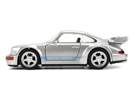 Porsche 911 Carrera RS 3.8 "Mirage" Silver Metallic with Blue Stripes "Transformers: Rise of the Beasts" (2023) Movie "Hollywood Rides" 1/32 Diecast Model Car by Jada-Jada-ModelCars.com