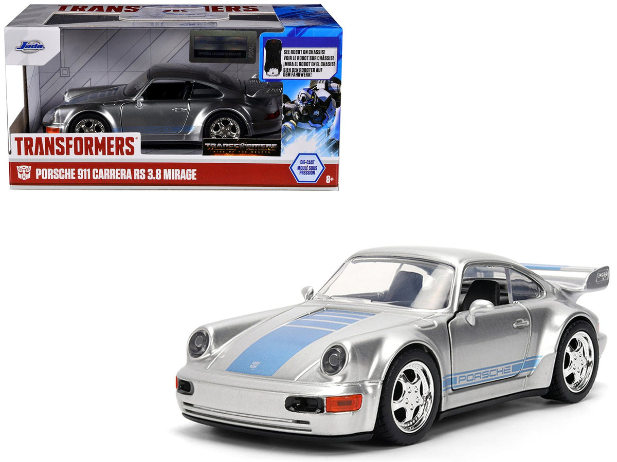 Porsche 911 Carrera RS 3.8 "Mirage" Silver Metallic with Blue Stripes "Transformers: Rise of the Beasts" (2023) Movie "Hollywood Rides" 1/32 Diecast Model Car by Jada-Jada-ModelCars.com