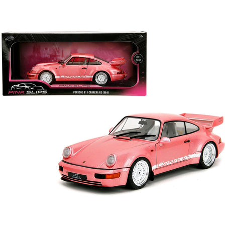 Porsche 911 Carrera RS (964) Pink Metallic with White Stripes "Pink Slips" Series 1/18 Diecast Model Car by Jada-Jada-ModelCars.com