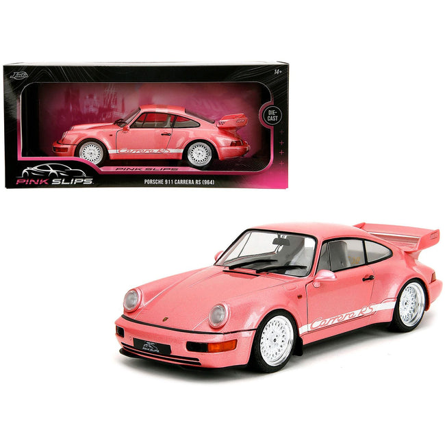 Porsche 911 Carrera RS (964) Pink Metallic with White Stripes "Pink Slips" Series 1/18 Diecast Model Car by Jada-Jada-ModelCars.com