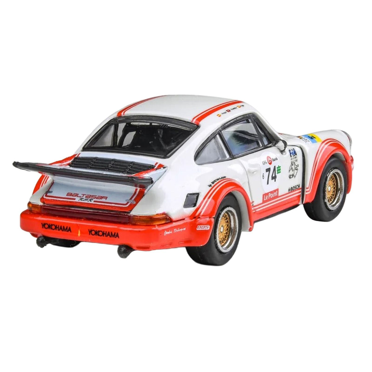 Porsche 911 Carrera RSR 3.0 #74 "Aurora Racing" White with Red Stripes 1/64 Diecast Model Car by Paragon-Paragon-ModelCars.com