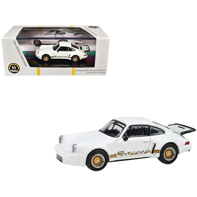 Porsche 911 Carrera RSR 3.0 Grand Prix White with Gold Stripes and Wheels 1/64 Diecast Model Car by Paragon Models-Paragon-ModelCars.com