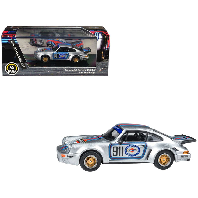 Porsche 911 Carrera RSR 3.0 "Martini Racing" Silver Metallic with Stripes 1/64 Diecast Model Car by Paragon-Paragon-ModelCars.com