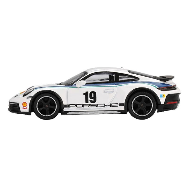 Porsche 911 Dakar #19 "Rally 1974" Tribute Livery White with Blue Stripes Limited Edition 1/64 Diecast Model Car by Mini GT-Mini GT-ModelCars.com