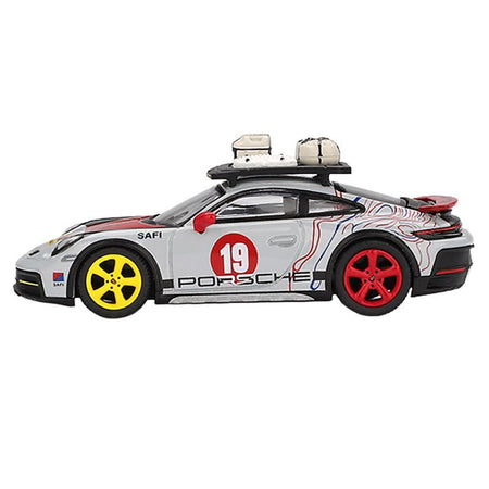 Porsche 911 Dakar #19 "Uncle Rally" Gray with Graphics and Roof Rack Limited Edition 1/64 Diecast Model Car by Mini GT-Mini GT-ModelCars.com