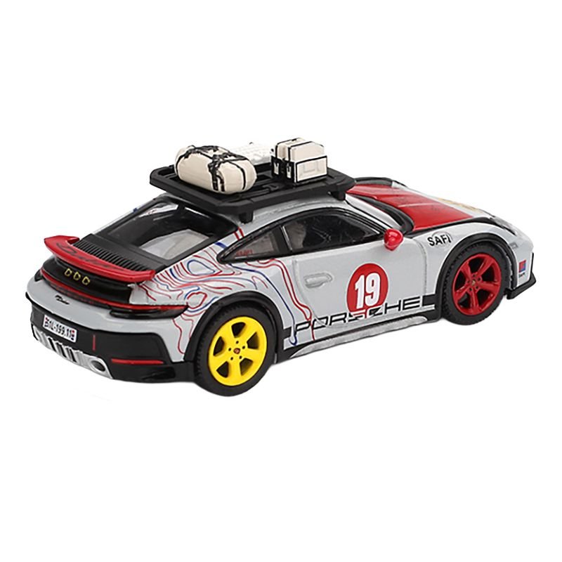 Porsche 911 Dakar #19 "Uncle Rally" Gray with Graphics and Roof Rack Limited Edition 1/64 Diecast Model Car by Mini GT-Mini GT-ModelCars.com