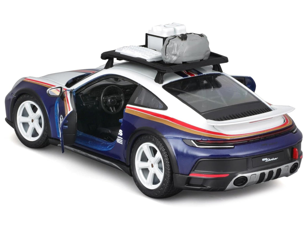 Porsche 911 Dakar #953 "Roughroads Porsche" Blue and White with Stripes and Roof Rack "Race" Series 1/24 Diecast Model Car by Bburago-Bburago-ModelCars.com