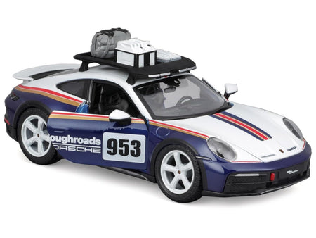 Porsche 911 Dakar #953 "Roughroads Porsche" Blue and White with Stripes and Roof Rack "Race" Series 1/24 Diecast Model Car by Bburago-Bburago-ModelCars.com