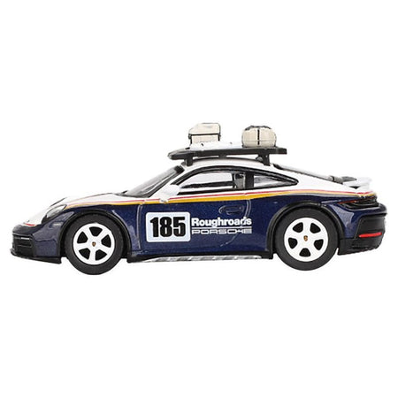 Porsche 911 Dakar Rallye Design Package 185 "Roughroads Porsche" White and Gentian Blue Metallic with Roofrack and Luggage Limited Edition 1/64 Diecast Model Car by Mini GT - Mini GT - ModelCars.com