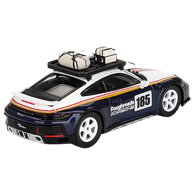 Porsche 911 Dakar Rallye Design Package #185 "Roughroads Porsche" White and Gentian Blue Metallic with Roofrack and Luggage Limited Edition 1/64 Diecast Model Car by Mini GT-Mini GT-ModelCars.com