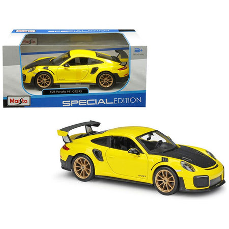 Porsche 911 GT2 RS Yellow with Carbon Hood and Gold Wheels "Special Edition" 1/24 Diecast Model Car by Maisto - Maisto - ModelCars.com