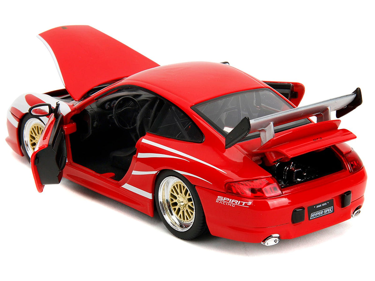 Porsche 911 GT3 (996) Red with White Graphics "Hyper-Spec" Series 1/24 Diecast Model Car by Jada-Jada-ModelCars.com