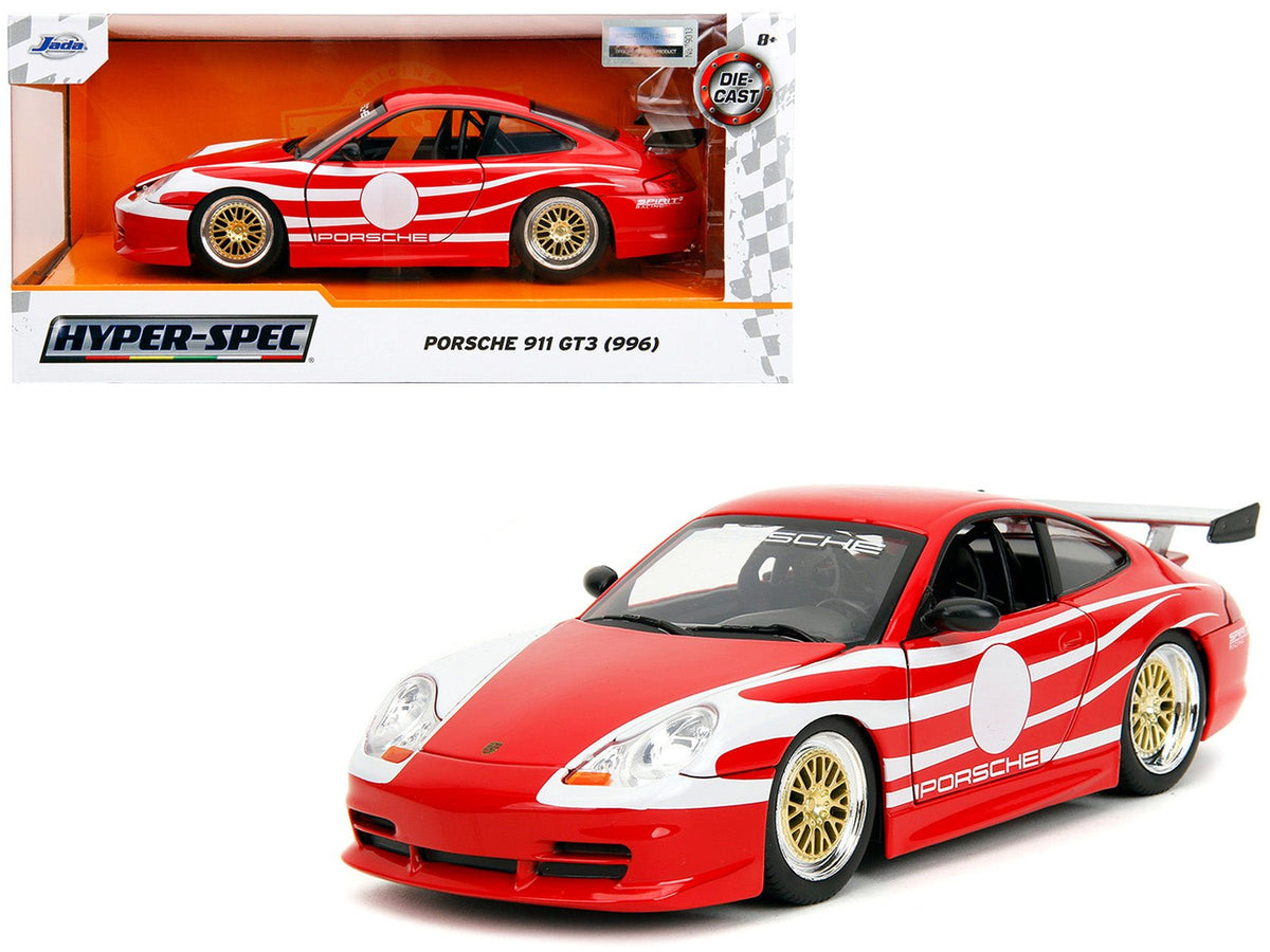 Porsche 911 GT3 (996) Red with White Graphics "Hyper-Spec" Series 1/24 Diecast Model Car by Jada-Jada-ModelCars.com