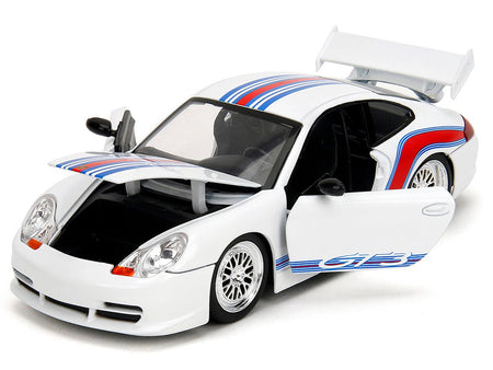 Porsche 911 GT3 (996) White with Red and Blue Stripes "Hyper-Spec" Series 1/24 Diecast Model Car by Jada-Jada-ModelCars.com