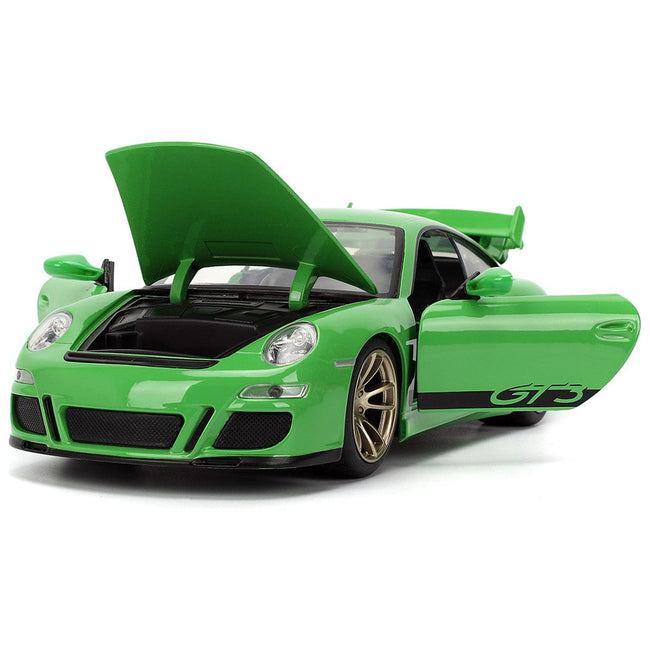 Porsche 911 GT3 (997) Green with Black Accents "Fast X" (2023) Movie "Fast & Furious" Series 1/24 Diecast Model Car by Jada-Jada-ModelCars.com