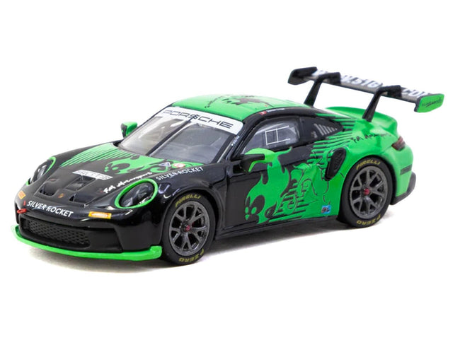 Porsche 911 GT3 Cup (992) "Fire Monkey Motorsport" Black and Green with Graphics "Hobby64" Series 1/64 Diecast Model Car by Tarmac Works-Tarmac Works-ModelCars.com