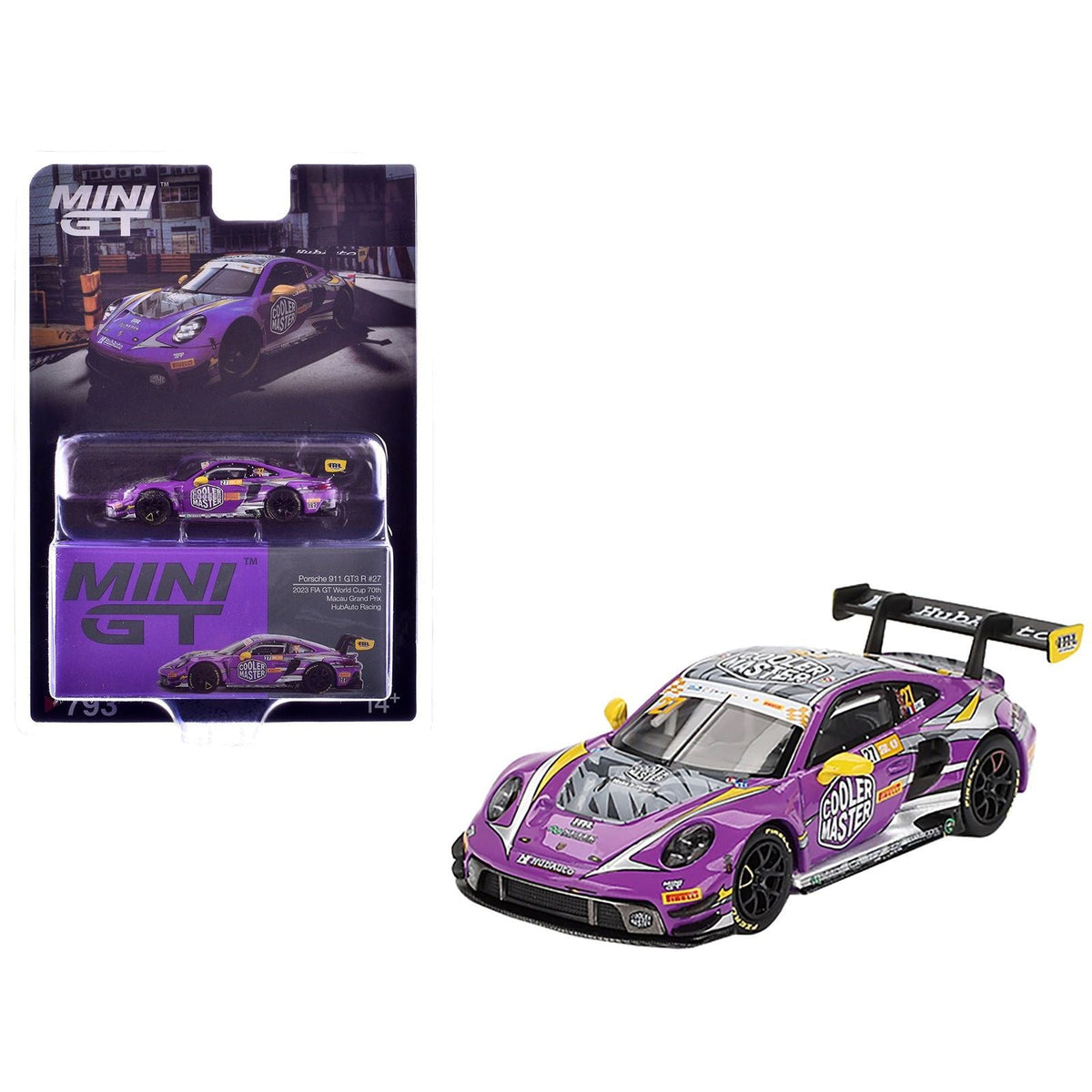 Porsche 911 GT3 R #27 Kevin Estre "HubAuto Racing" "FIA GT World Cup 70th Macau Grand Prix" (2023) Limited Edition 1/64 Diecast Model Car by Mini GT-Mini GT-ModelCars.com