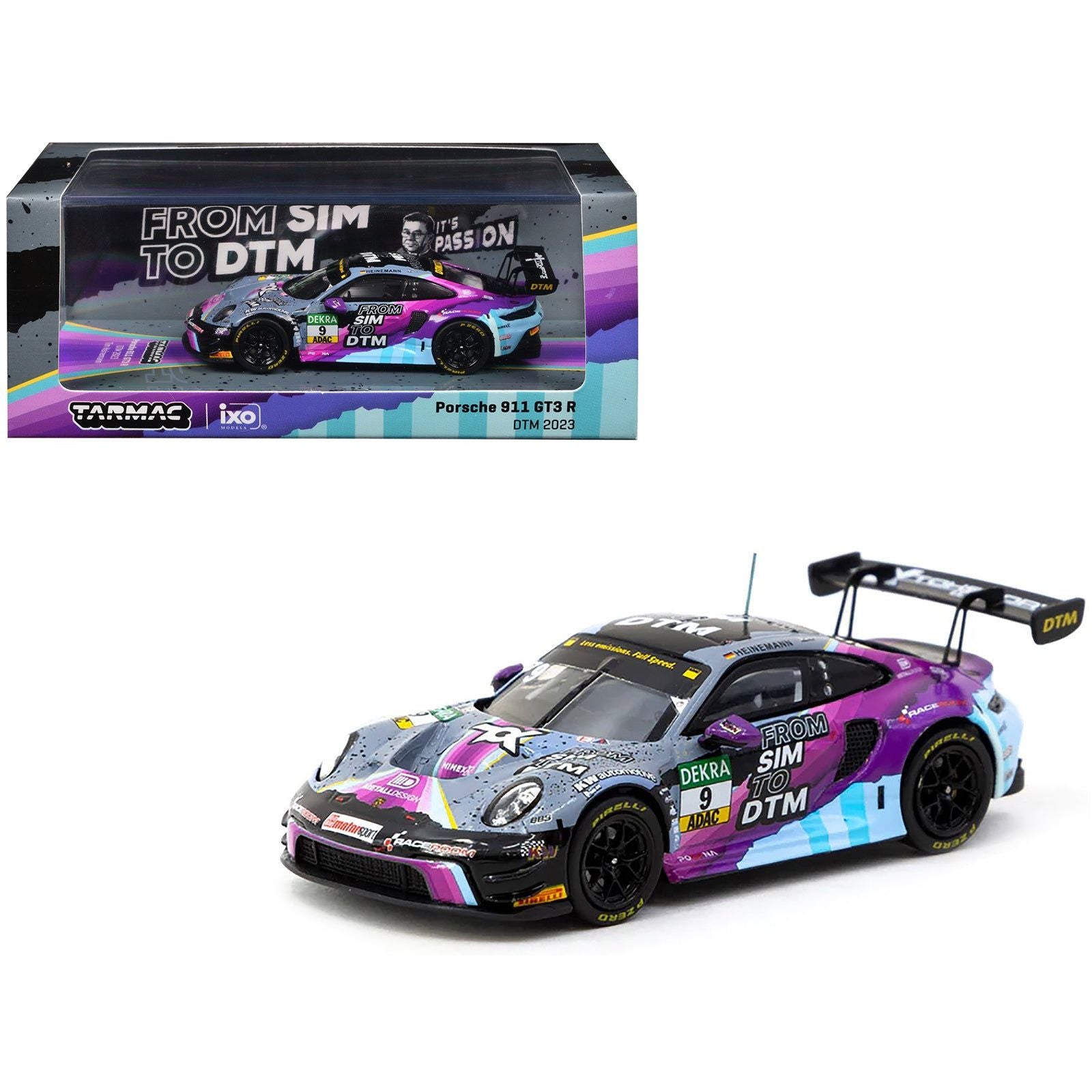 Porsche 911 GT3 R 9 Tim Heinemann "Deutsche Tourenwagen Masters" (2023) "Hobby64" Series 1/64 Diecast Model Car by Tarmac Works - Tarmac Works - ModelCars.com