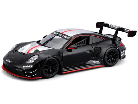 Porsche 911 GT3 R Black with Silver Hood and Top and Red Stripe "Race" Series 1/24 Diecast Model Car by Bburago-Bburago-ModelCars.com