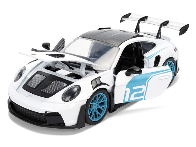 Porsche 911 GT3 RS (992) #12 White with Blue Stripes and Carbon Top "Hyper-Spec" Series 1/24 Diecast Model Car by Jada-Jada-ModelCars.com