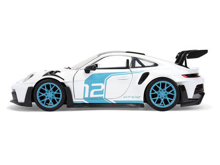 Porsche 911 GT3 RS (992) #12 White with Blue Stripes and Carbon Top "Hyper-Spec" Series 1/24 Diecast Model Car by Jada-Jada-ModelCars.com