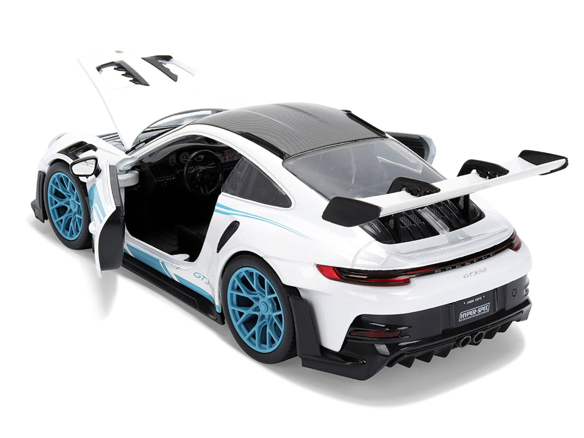 Porsche 911 GT3 RS (992) #12 White with Blue Stripes and Carbon Top "Hyper-Spec" Series 1/24 Diecast Model Car by Jada-Jada-ModelCars.com