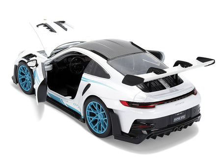 Porsche 911 GT3 RS (992) #12 White with Blue Stripes and Carbon Top "Hyper-Spec" Series 1/24 Diecast Model Car by Jada-Jada-ModelCars.com