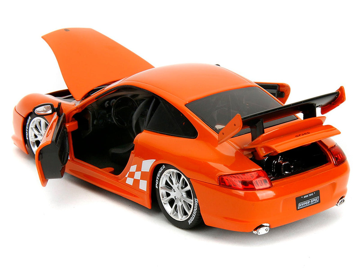 Porsche 911 GT3 RS (996) 008 "Bridgestone" Orange Metallic with White Graphics "Hyper-Spec" Series 1/24 Diecast Model Car by Jada-Jada-ModelCars.com