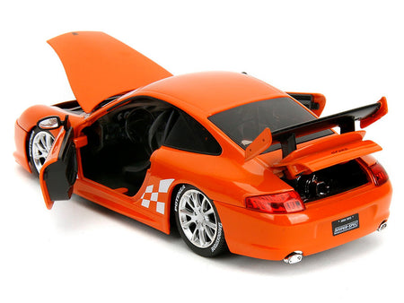 Porsche 911 GT3 RS (996) 008 "Bridgestone" Orange Metallic with White Graphics "Hyper-Spec" Series 1/24 Diecast Model Car by Jada-Jada-ModelCars.com