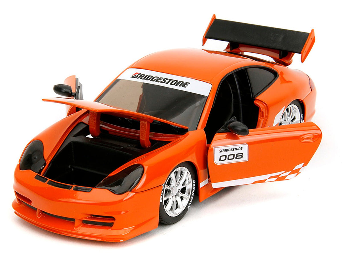 Porsche 911 GT3 RS (996) 008 "Bridgestone" Orange Metallic with White Graphics "Hyper-Spec" Series 1/24 Diecast Model Car by Jada-Jada-ModelCars.com