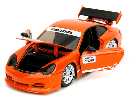 Porsche 911 GT3 RS (996) 008 "Bridgestone" Orange Metallic with White Graphics "Hyper-Spec" Series 1/24 Diecast Model Car by Jada-Jada-ModelCars.com