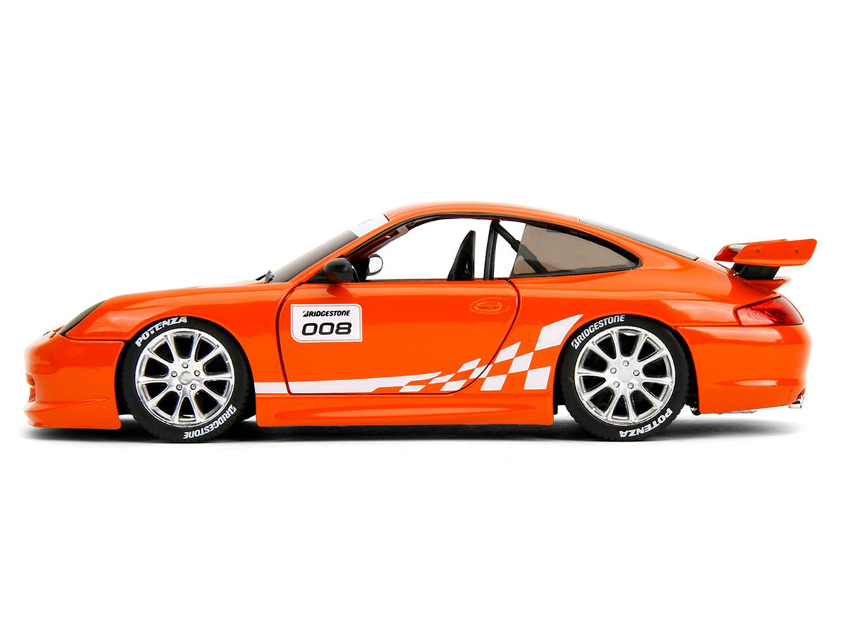 Porsche 911 GT3 RS (996) 008 "Bridgestone" Orange Metallic with White Graphics "Hyper-Spec" Series 1/24 Diecast Model Car by Jada-Jada-ModelCars.com