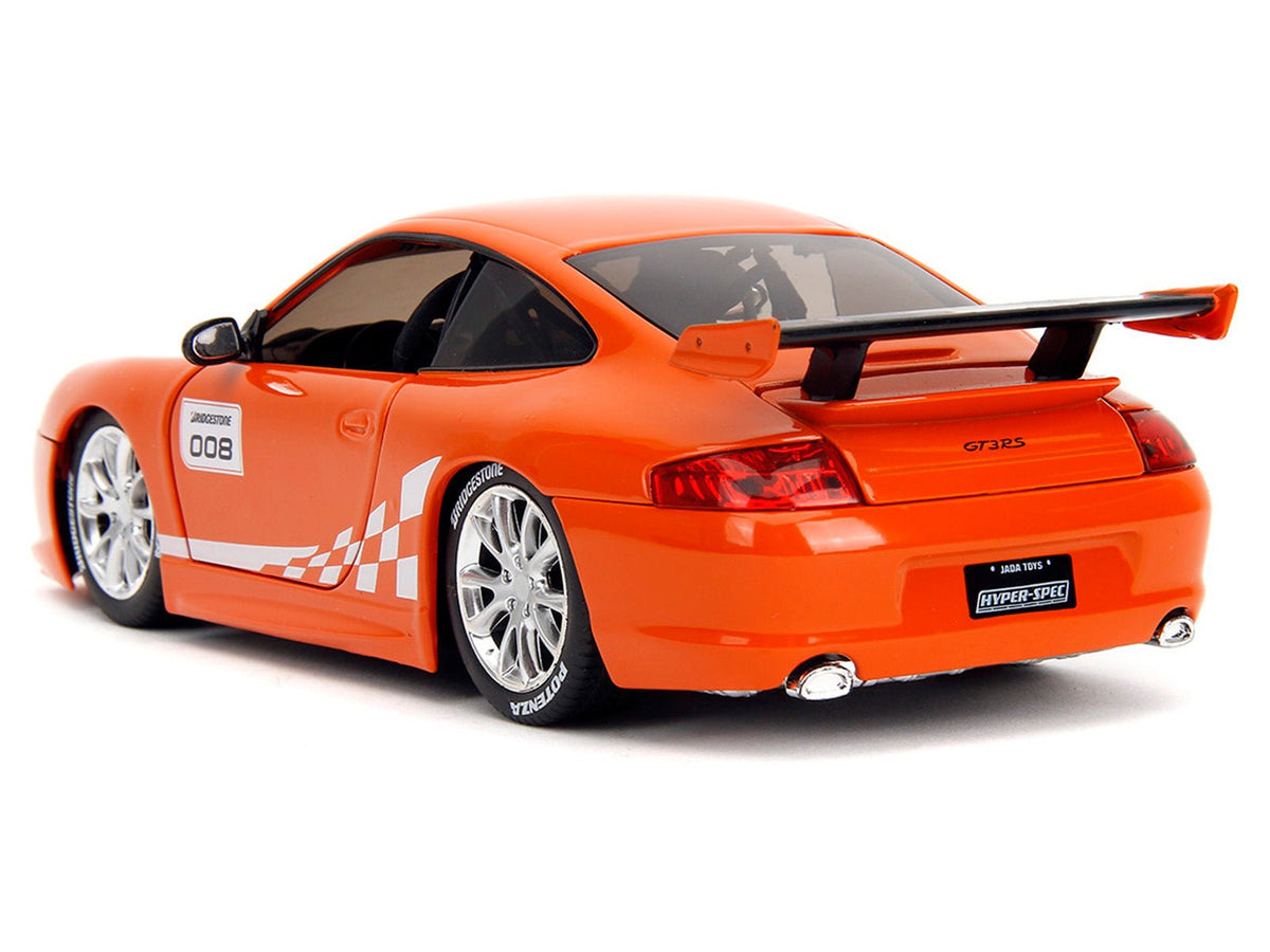 Porsche 911 GT3 RS (996) 008 "Bridgestone" Orange Metallic with White Graphics "Hyper-Spec" Series 1/24 Diecast Model Car by Jada-Jada-ModelCars.com