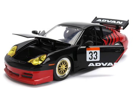 Porsche 911 GT3 RS (996) #33 "ADVAN" Black and Red "Hyper-Spec" Series 1/24 Diecast Model Car by Jada-Jada-ModelCars.com