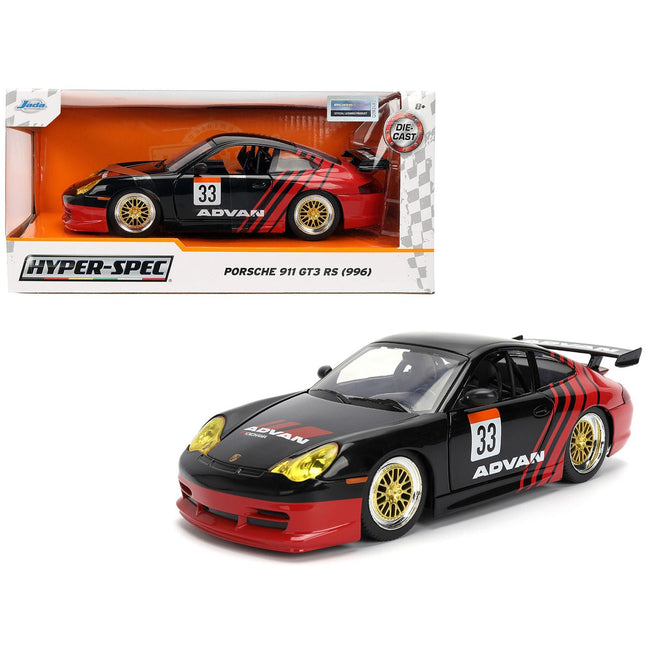Porsche 911 GT3 RS (996) #33 "ADVAN" Black and Red "Hyper-Spec" Series 1/24 Diecast Model Car by Jada-Jada-ModelCars.com