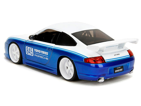 Porsche 911 GT3 RS (996) #845 White and Blue Metallic "Toyo Tires" "Hyper-Spec" Series 1/24 Diecast Model Car by Jada-Jada-ModelCars.com